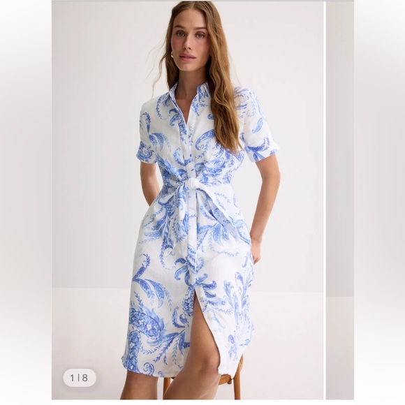 NWT Lauren Ralph Lauren Paisley Tie Front Linen Shirtdress - Picture 4 of 9